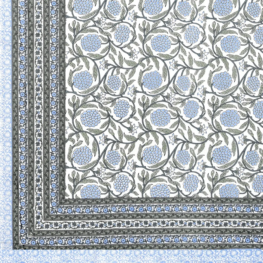 White Base Blue Floral Bedsheet Closeup