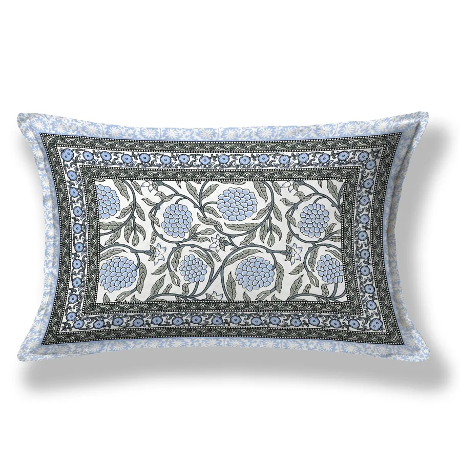 White Base Blue Floral Bedsheet One Pillow Cover White Base Blue Floral Bedsheet One Pillow Cover