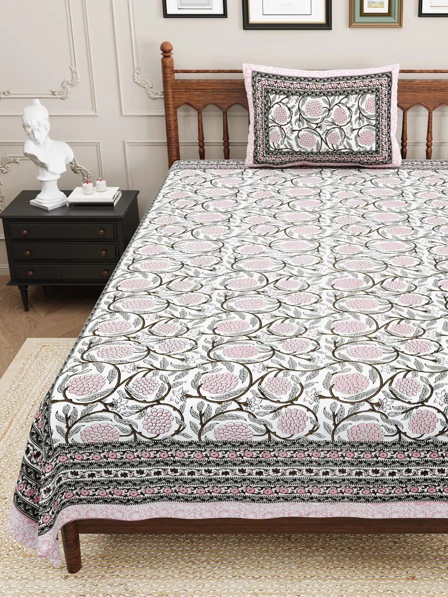 White Base Light Pink Floral Bedsheets White Base Light Pink Floral Bedsheets